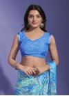 Faux Chiffon Blue and Turquoise Digital Print Work Designer Traditional Saree - 3