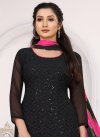 Black and Fuchsia Embroidered Work Designer Pant Style Suit - 1