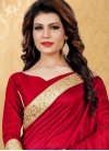 Off White and Red Faux Georgette Half N Half Trendy Saree For Ceremonial - 1