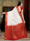 Red and White Thread Work Classic Saree - 2