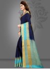 Navy Blue and Turquoise Thread Work Classic Saree - 1