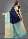 Navy Blue and Turquoise Thread Work Classic Saree - 2