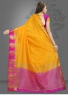 Jacquard Silk Mustard and Rose Pink Thread Work Traditional Saree - 2