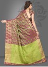 Jacquard Silk Thread Work Mint Green and Wine Trendy Saree - 2