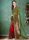 Embroidered Work Olive and Red Half N Half Saree - 1