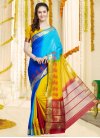 Blue and Gold Thread Work Trendy Saree - 1