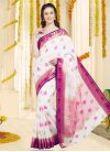 Rose Pink and White Thread Work Banarasi Silk Trendy Classic Saree - 1