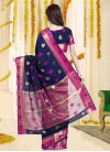 Navy Blue and Rose Pink Contemporary Style Saree - 2