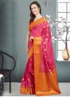 Hot Pink and Orange Thread Work Trendy Classic Saree - 1