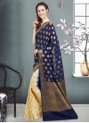 Banarasi Silk Thread Work Cream and Navy Blue Half N Half Trendy Saree - 1