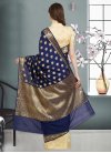 Banarasi Silk Thread Work Cream and Navy Blue Half N Half Trendy Saree - 2