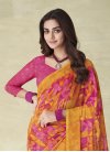 Faux Chiffon Hot Pink and Mustard Designer Contemporary Style Saree - 1
