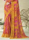Faux Chiffon Hot Pink and Mustard Designer Contemporary Style Saree - 2