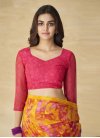 Faux Chiffon Hot Pink and Mustard Designer Contemporary Style Saree - 3
