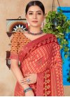 Brasso Lace Work Red and Salmon Designer Contemporary Style Saree - 1