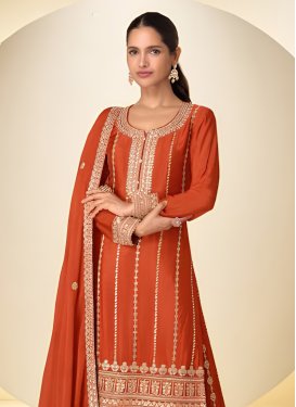 Chinon Palazzo Suit with Embroidered Work in Orange for Festival