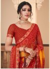 Mustard and Red Faux Chiffon Traditional Designer Saree - 2