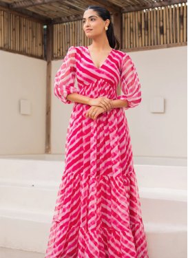 Georgette Digital Print Work Designer Gown in Rose Pink