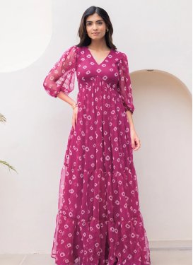 Georgette Designer Gown with Digital Print Work in Rose Pink for Festival