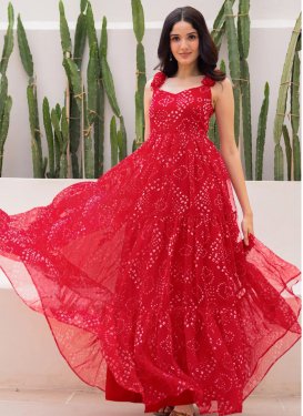Georgette Designer Gown with Digital Print Work in Red