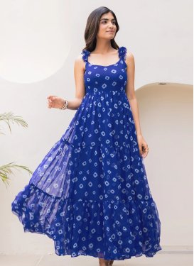 Georgette Digital Print Work Designer Gown in Blue