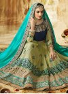 Beauteous Patch Border Work Olive and Turquoise  Half N Half Designer Saree - 1