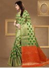 Green and Orange Thread Work Contemporary Style Saree - 1