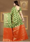 Green and Orange Thread Work Contemporary Style Saree - 2