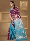 Jacquard Silk Thread Work Light Blue and Wine Traditional Saree - 1