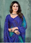 Faux Chiffon Blue and Teal Designer Contemporary Style Saree For Casual - 1