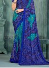 Faux Chiffon Blue and Teal Designer Contemporary Style Saree For Casual - 2