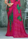 Bandhej Print Work Green and Rose Pink Traditional Designer Saree - 2