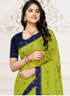 Navy Blue and Olive Lace Work Traditional Designer Saree - 1
