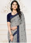 Faux Chiffon Navy Blue and Silver Color Designer Contemporary Style Saree - 1