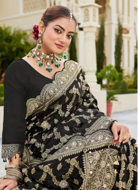 Viscose Traditional Saree with Swarovski Work in Black