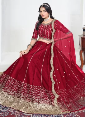 Silk Trendy Lehenga Choli with Embroidered Work for Festival in Red