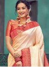 Cream and Red Woven Work Designer Contemporary Style Saree - 1