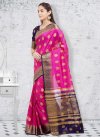 Navy Blue and Rose Pink Thread Work Trendy Classic Saree - 1