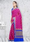 Banarasi Silk Blue and Fuchsia Thread Work Contemporary Style Saree - 1