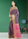 Purple and Rose Pink Thread Work Contemporary Style Saree - 1