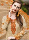 Cotton Beige and Orange Print Work Pant Style Straight Salwar Suit - 1