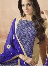 Blue and Cream Banarasi Silk Churidar Salwar Suit - 1