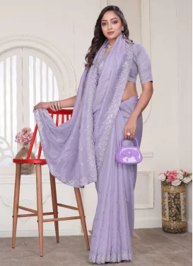 Organza Classic Saree with Embroidered Work in Violet
