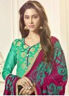 Embroidered Work Magenta and Sea Green Jacquard Silk Long Length Trendy Pakistani Suit - 1