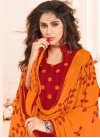 Orange and Red Churidar Salwar Suit For Casual - 1