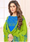 Embroidered Work Cotton Blue and Mint Green Trendy Churidar Suit - 1