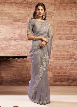 Organza Trendy Saree with Beads Work in Grey