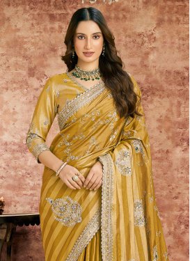 Tissue Classic Saree in Mustard with Beads Work for Women