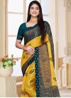 Teal and Yellow Woven Work Brasso Traditional Designer Saree - 1