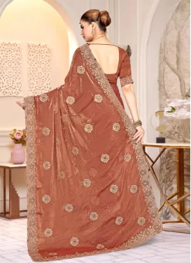 Satin Silk Classic Saree with Embroidered Work for Women in Rust Satin Silk Classic Saree with Embroidered Work for Women in Rust